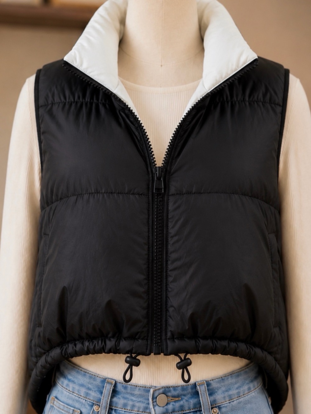 Reversible Puffer Vest | Black & White | Quilted Lightweight - Picture 2 of 7